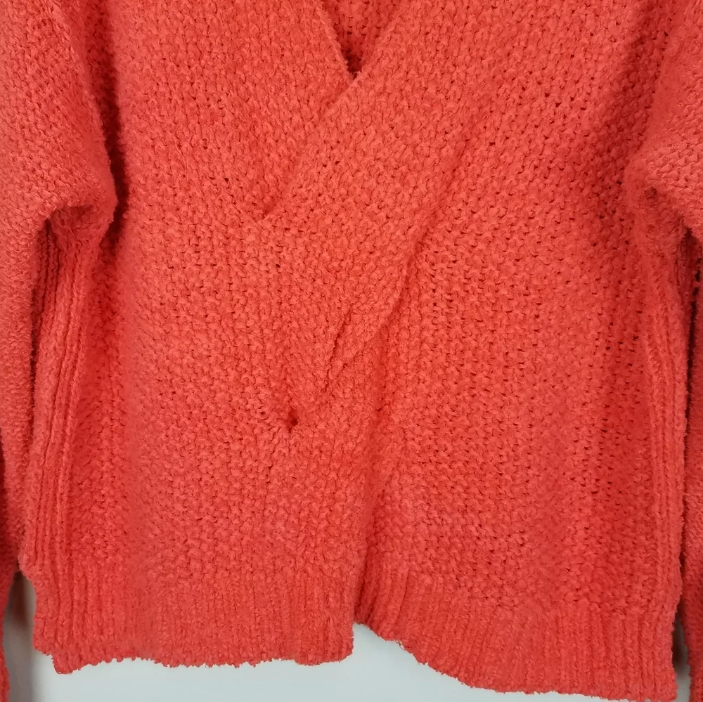 Free People Coco V-neck Cozy Soft Oversized Orange Chunky Knit Sweater - Picture 3 of 10